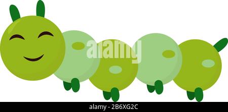 Happy green worm, illustration, vector on white background. Stock Vector