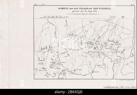 Kaart met de posities van de legers tijdens de slag bij Fleurus, juni 1794 Schets van de gevechten in de nabijheid van Tourcoing den 17 en 18 Mei 1794 (titel op object) Map showing the position of the Allied and French armies at the battle of Fleurus, June 26, 1794. French victory over the Austrians. Marked top: Soldier. Spectr. IIIrd Share / Pl: II. Manufacturer : printmaker: Hilmar Johannes Backer (listed property) Place manufacture: Dordrecht Date: 1834 - 1835 Physical features: lithography material: paper Technique: lithography (technique) Dimensions: sheet: H 195 mm × W 295 mmToelichtingG Stock Photo