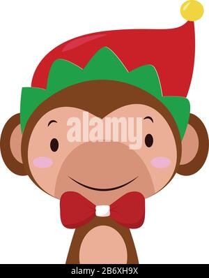 Christmas monkey, illustration, vector on white background. Stock Vector