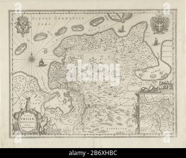 Kaart van Oost-Friesland Typus Frisiae orientalis (titel op object) Map of East Frisia with upper left arm with the imperial Golden Fleece and right another weapon. Bottom left a decorated cartouche with the title and right under a crop. All headings in the Latijn. Manufacturer : printmaker Evert Simonsz Hammer Velt (listed building) printmaker: Salomon Rogiers (listed building) publisher John Janssonius (listed property) writer: Ubbo Emmius (listed property) Place manufacture: Amsterdam Date: 1618 - 1665 Physical features: engra and etching material: paper Technique: engra (printing process) Stock Photo