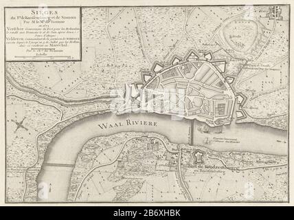 Kaart van Nijmegen en het fort Knodsenburg veroverd door de Fransen in 1672 Sieges du Ft de Knotsembourg et de Nimegue Par M le Ml de Turenne en 1672 titel op object