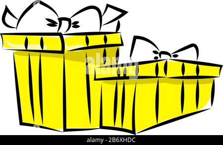 Yellow presents, illustration, vector on white background. Stock Vector