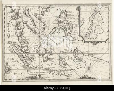 Map of the East Indies, 1616. Top right a bet with a card called Street Botton, in Cambodia. Part of the illustrations in the report of the trip Joris van Spilbergen around the world, 1614-1617, No. 19. Manufacturer : print maker: anonymous location manufacture: Northern Netherlands Date: 1617-1619 and / or 1646 Physical characteristics: etching material: paper Technique: etching dimensions: plate edge: H 320 mm × W 448 mmToelichtingGebruikt as illustration first in: J. of Spilbergen, East income West -Indische mirror of the second last, navigatiën, ghedaen inden Jaeren 1614, 15, 16, 17, andth Stock Photo