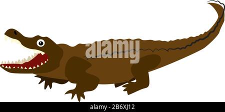 Brown crocodile, illustration, vector on white background. Stock Vector