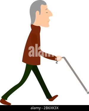 Blind man, illustration, vector on white background. Stock Vector