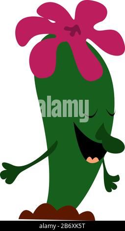 Blooming cactus, illustration, vector on white background. Stock Vector