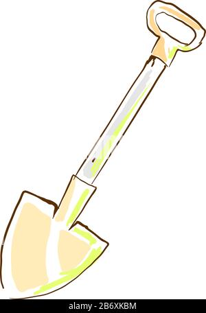 Shovel drawing, illustration, vector on white background. Stock Vector