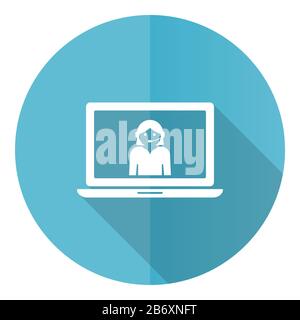 Help blue round flat design vector icon isolated on white background, call service, support illustration in eps 10 Stock Vector