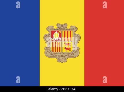 Flag of Andorra - Andorran flag standard ratio - true RGB color mode Stock Photo