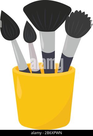 Make up brushes, illustration, vector on white background. Stock Vector
