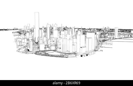 New York minimal blueprint style city map. 3D Rendering Stock Photo
