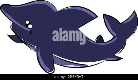 Blue dolphin, illustration, vector on white background. Stock Vector