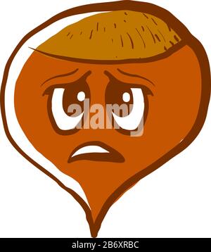Sad hazelnut, illustration, vector on white background. Stock Vector