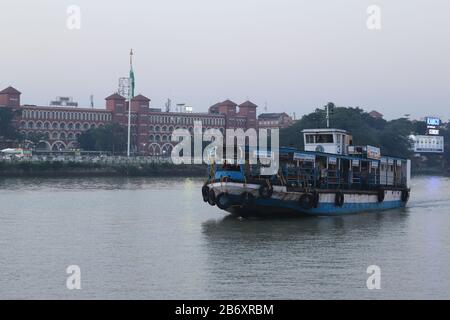 Big boat in front of Kolkata Howrah Railway Station Stock Photo