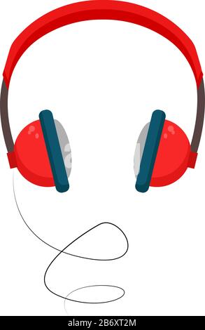 Red earphones, illustration, vector on white background. Stock Vector