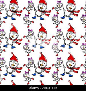 Penguins pattern, illustration, vector on white background. Stock Vector
