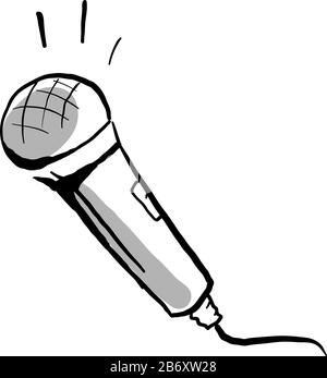 Microphone drawing, illustration, vector on white background. Stock Vector