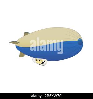 Vintage baloon with basket zeppelin aircraft in the flight. Retro air dirigible journey flat vector illustration isolated on white background. Stock Vector