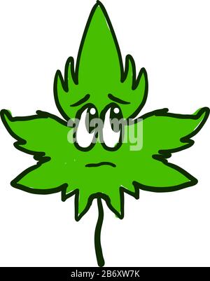 Sad marijuana, illustration, vector on white background. Stock Vector