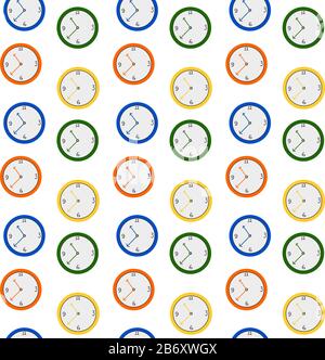 Clocks pattern, illustration, vector on white background. Stock Vector