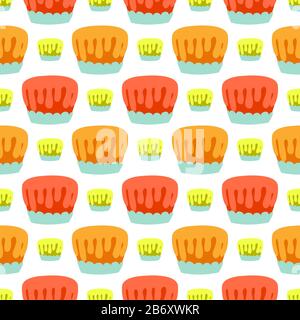 Muffins pattern, illustration, vector on white background. Stock Vector