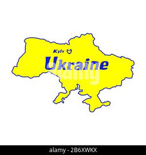 Yellow outline map of Ukraine, stylized concept, isolated vector illustrations Stock Vector