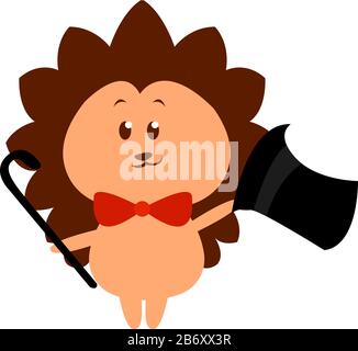 Hedgehog with a hat, illustration, vector on white background. Stock Vector