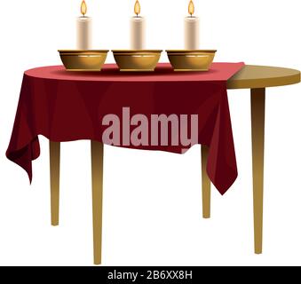 Antique dish and candles in table Stock Vector
