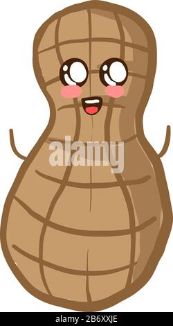 Cute peanut, illustration, vector on white background. Stock Vector