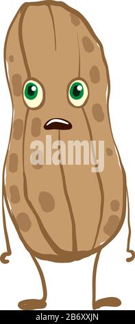Surprised peanut, illustration, vector on white background. Stock Vector