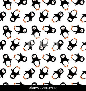 Penguins pattern, illustration, vector on white background. Stock Vector