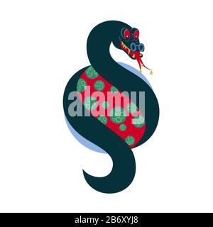 Snake entwined around the planet symbolizing a virus infection. Covid-19 Coronavirus symbol. World pandemic concept. Vector illustration. Stock Vector