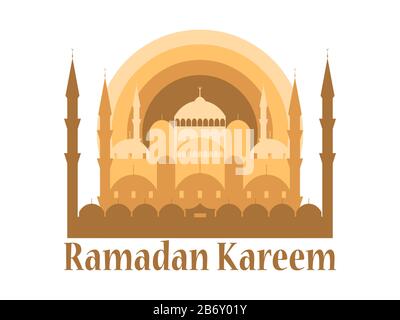 Ramadan Kareem. Mosque flat style on white background. Month of Ramadan. Vector illustration Stock Vector