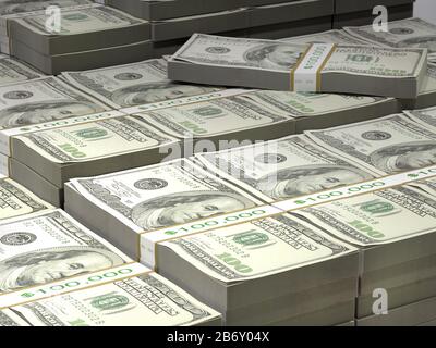 Stacks of wads with 100 US Dollar bills Stock Photo: 57844365 - Alamy