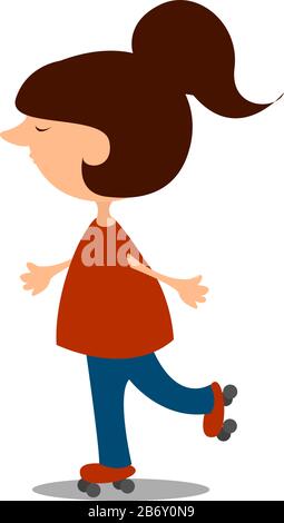 Girl on roller skates, illustration, vector on white background. Stock Vector