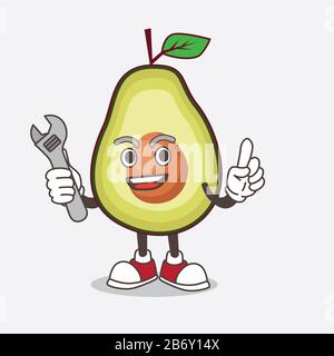 An illustration of Avocado Fruit cartoon mascot character as happy mechanic Stock Photo