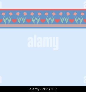 Decorative ribbon with floral ornament. Seamless pattern with beautiful flowers and hearts. Vector illustration EPS10 Stock Vector