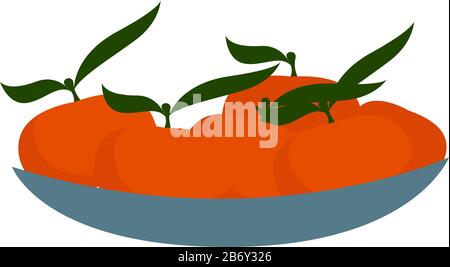 Fresh tangerines, illustration, vector on white background. Stock Vector