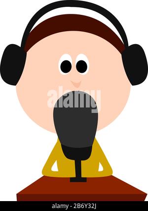 Radio host, illustration, vector on white background. Stock Vector
