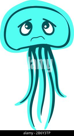Sad octopus, illustration, vector on white background. Stock Vector