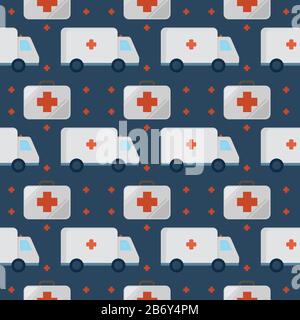 Ambulance car pattern, illustration, vector on white background. Stock Vector