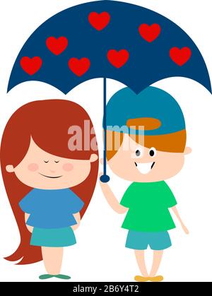 Umbrella with hearts, illustration, vector on white background. Stock Vector