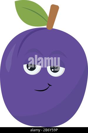 Smiling plum, illustration, vector on white background. Stock Vector
