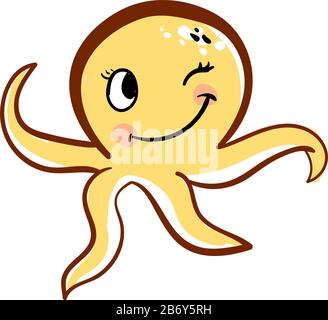 Yellow octopus, illustration, vector on white background. Stock Vector