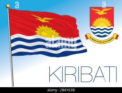 Kiribati official national flag and coat of arms, pacific ocean, vector illustration Stock Vector