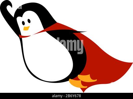 Penguin with cape, illustration, vector on white background. Stock Vector