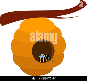 Bee in home, illustration, vector on white background. Stock Vector