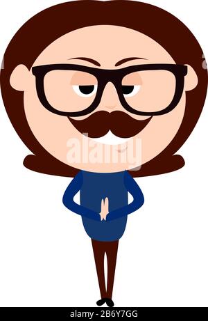 Evil man with glasses, illustration, vector on white background. Stock Vector
