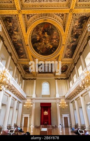 England, London, Westminster, Whitehall, The Banqueting Hall designed by Inigo Jones with Ceiling Paintings by Rubens Stock Photo