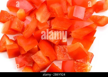 Close up on diced red bell pepper Stock Photo